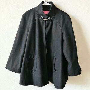Betsey Johnson Black Wool Horsebit Fit and Flare Minimalist Cape Swing Coat 1X